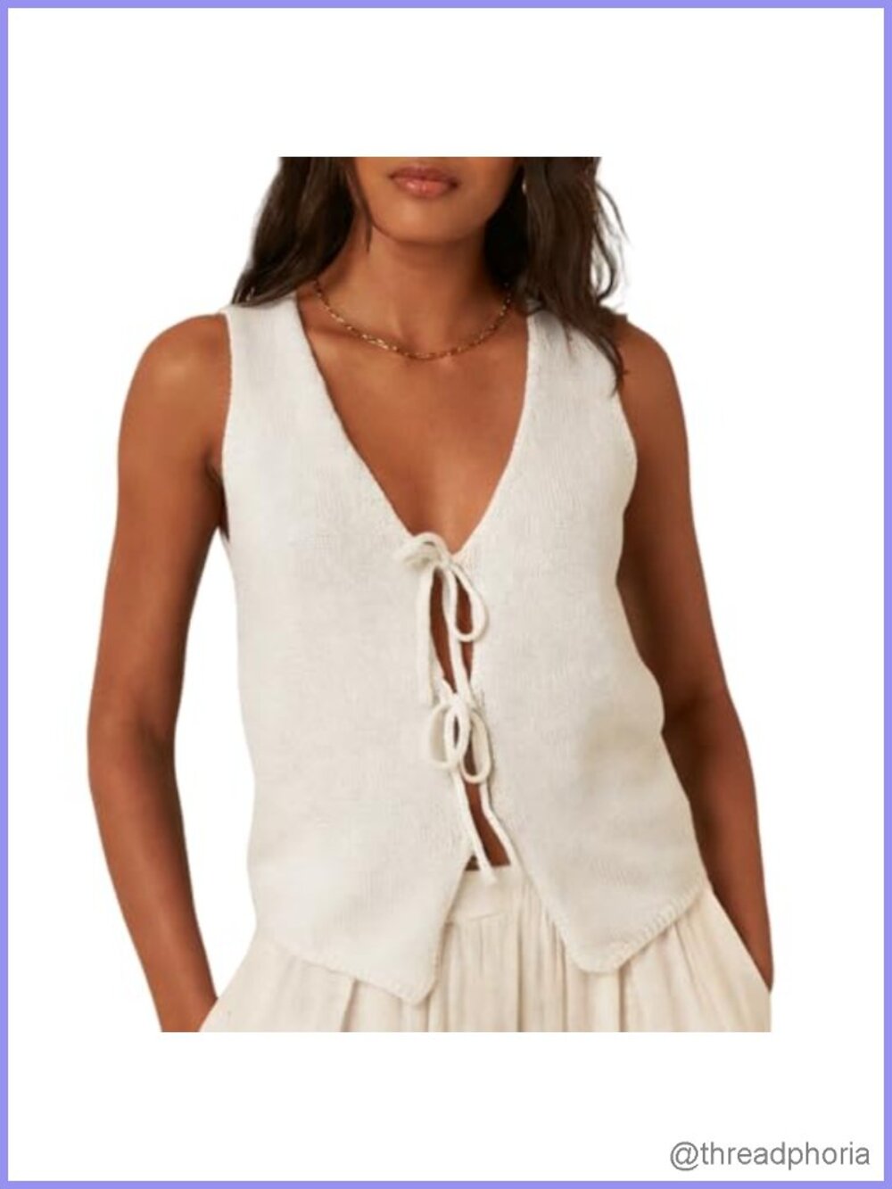 Women's Cropped Crochet Sweater Vest Top Tie Front Y2K Sleeveless Knit